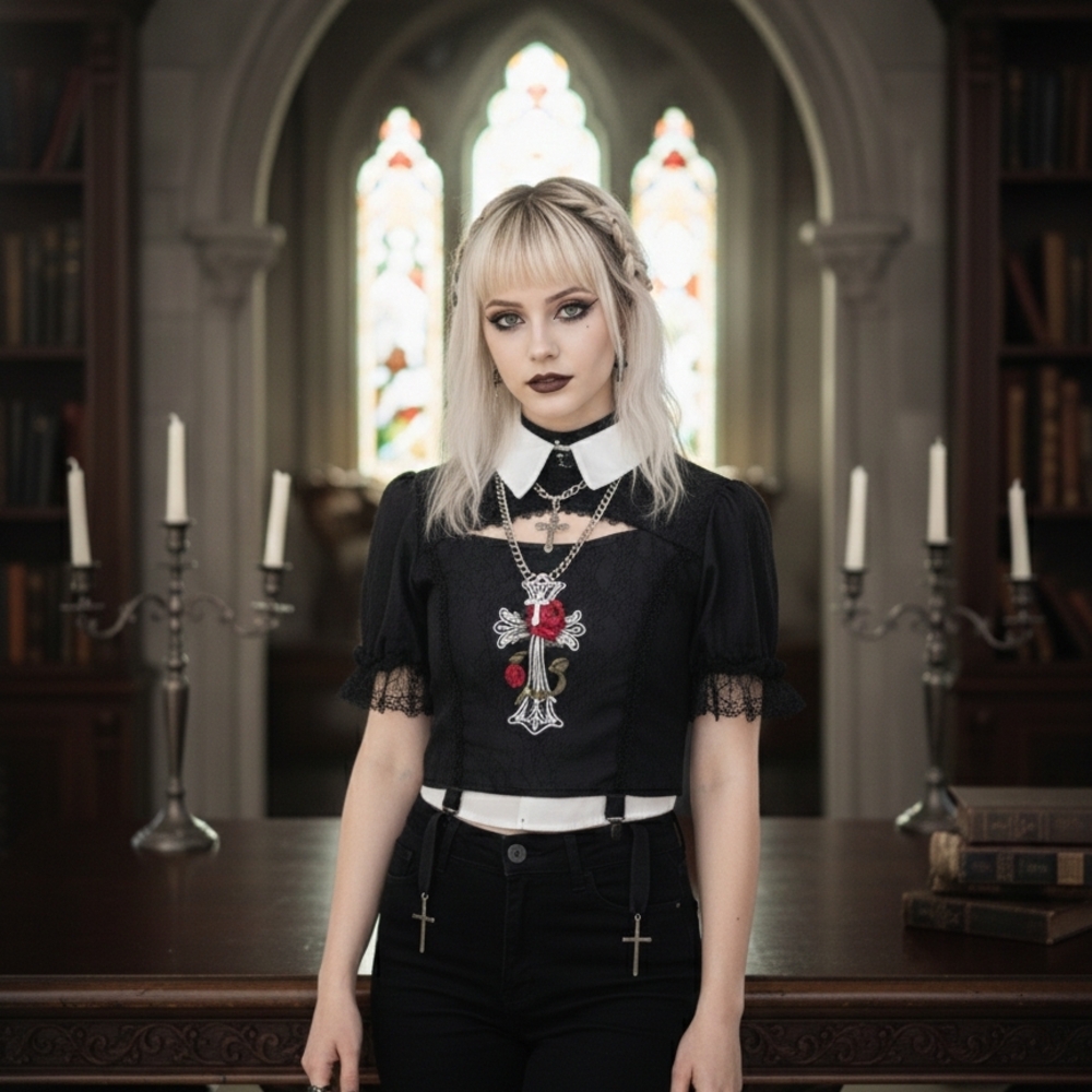 Gothic Black Lace Blouse